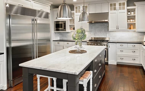 modern kitchen with white cabinets
